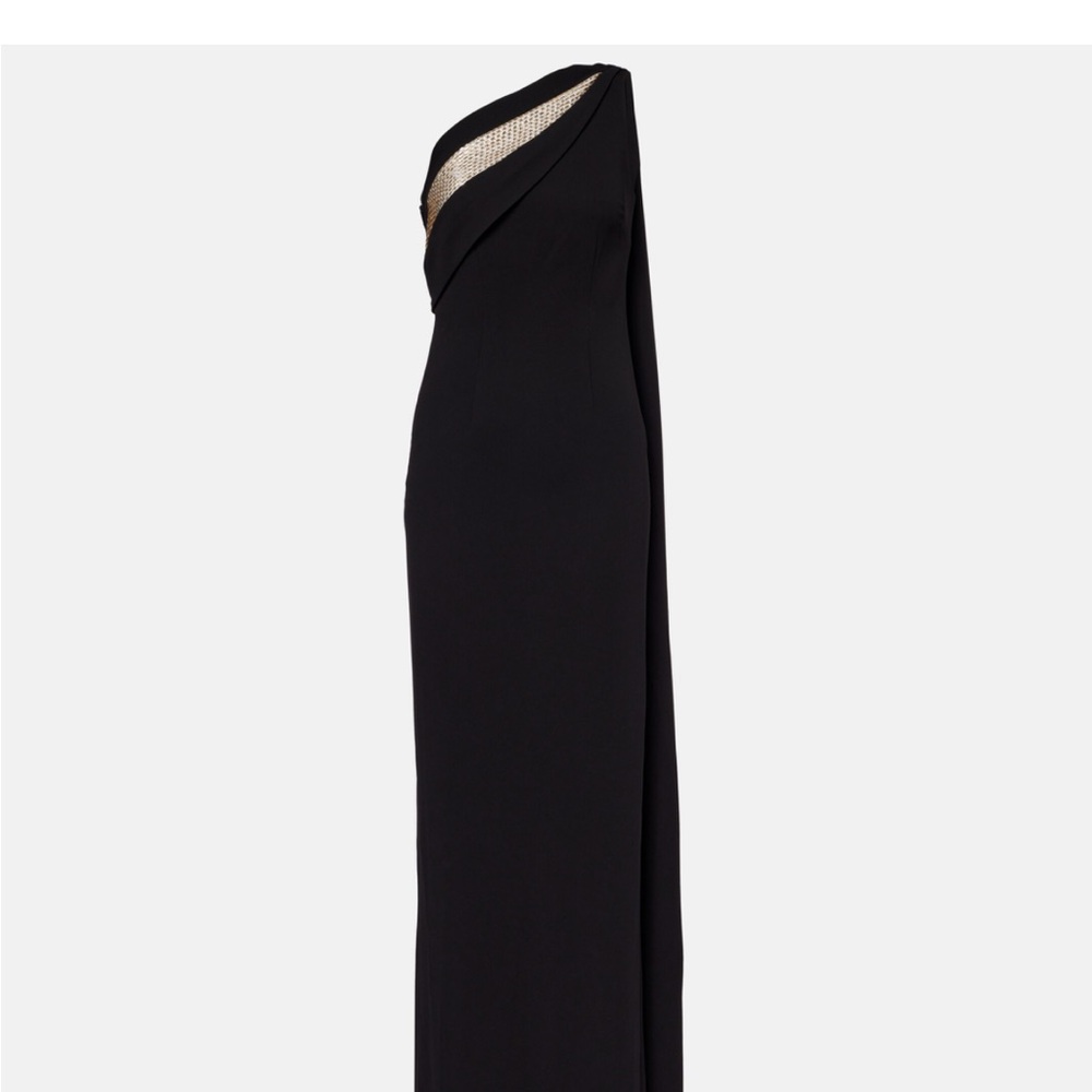 Roland Mouret One-Shoulder Black Evening Gown with Metallic Accent
